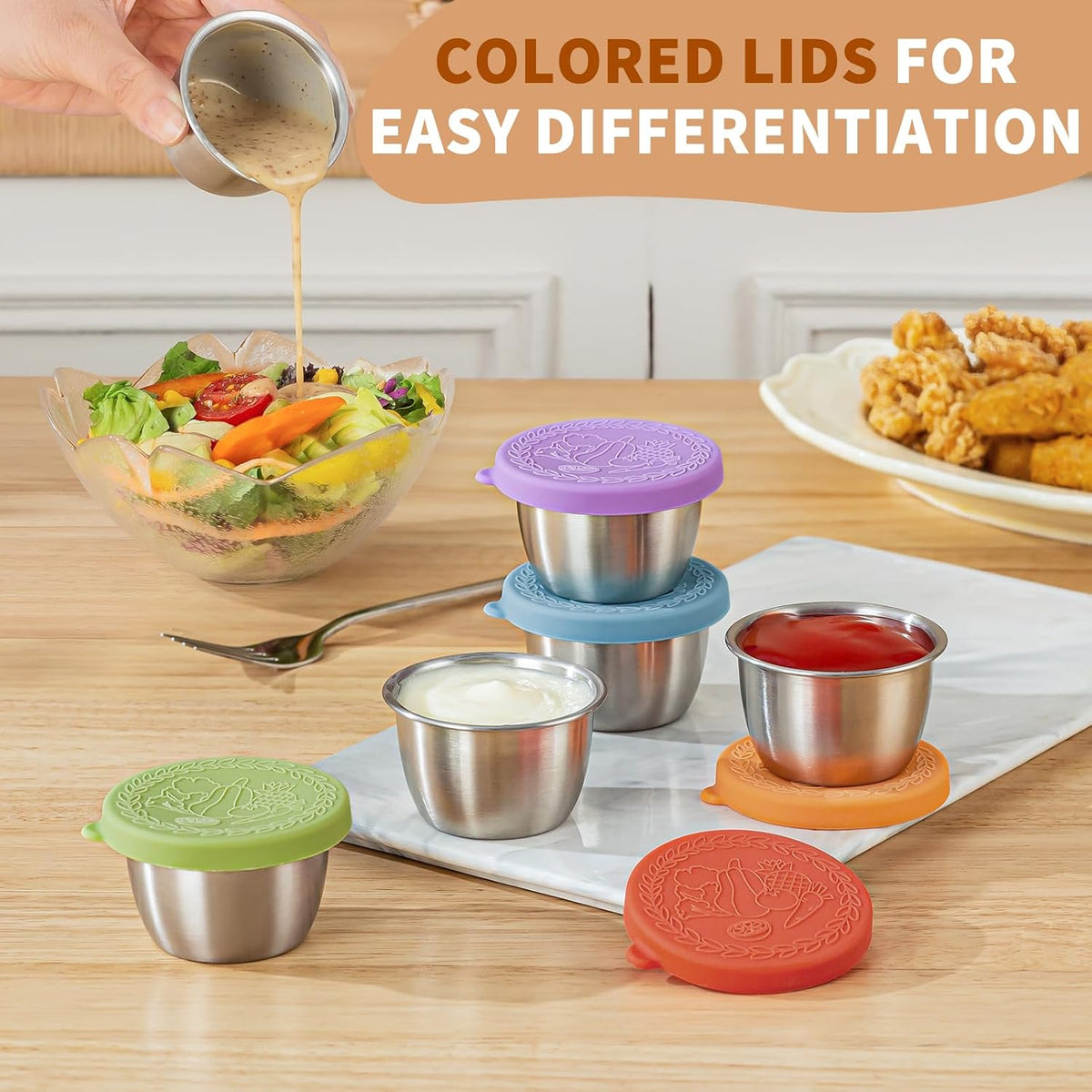8 Pack - 2.4 Oz Small Salad Dressing Containers To Go, Sauce Cups with Lids
