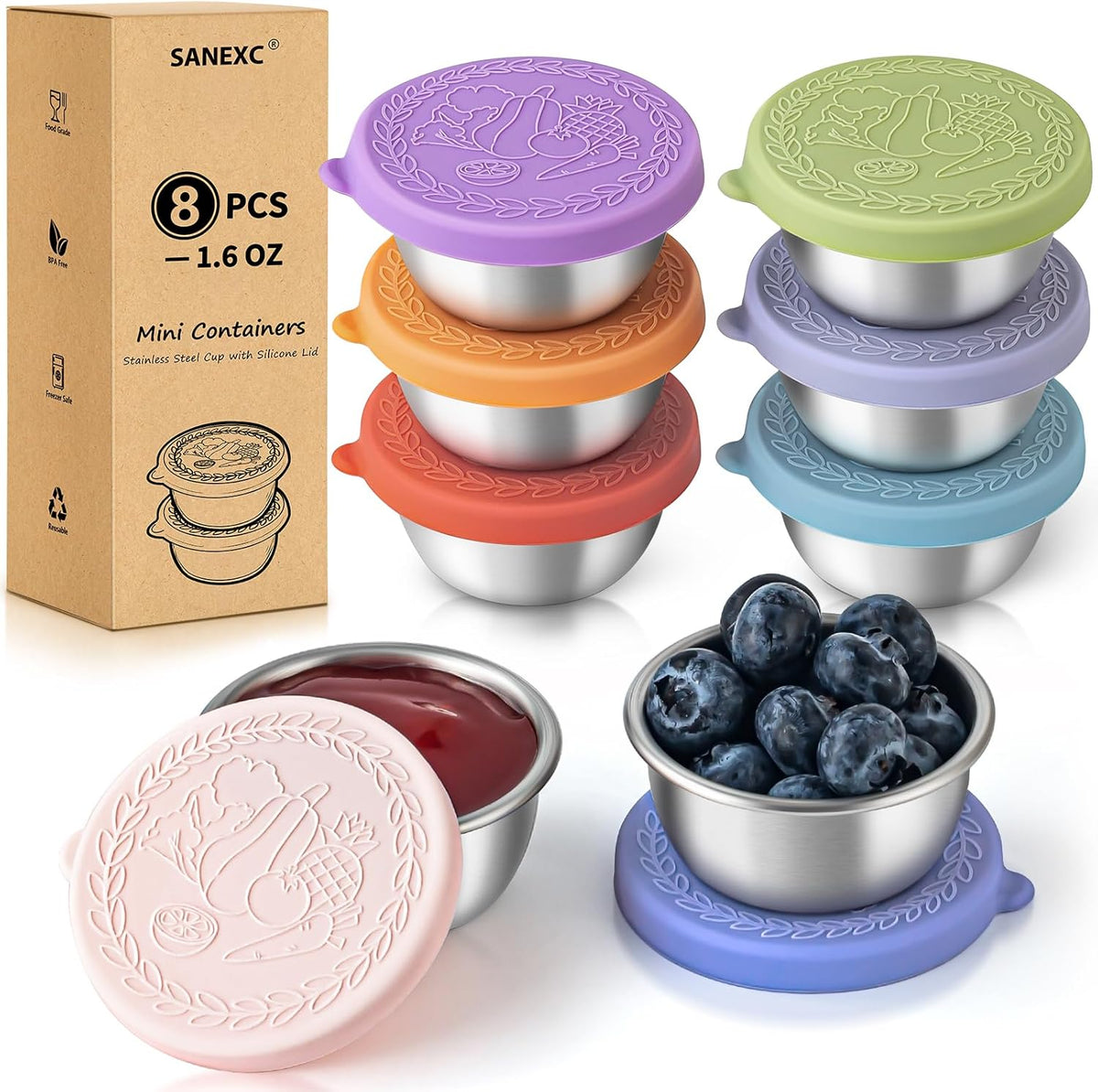 8 Pack - 2.4 Oz Small Salad Dressing Containers To Go, Sauce Cups with Lids