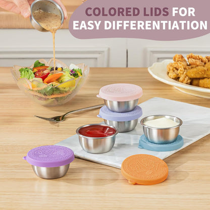 8 Pack - 2.4 Oz Small Salad Dressing Containers To Go, Sauce Cups with Lids