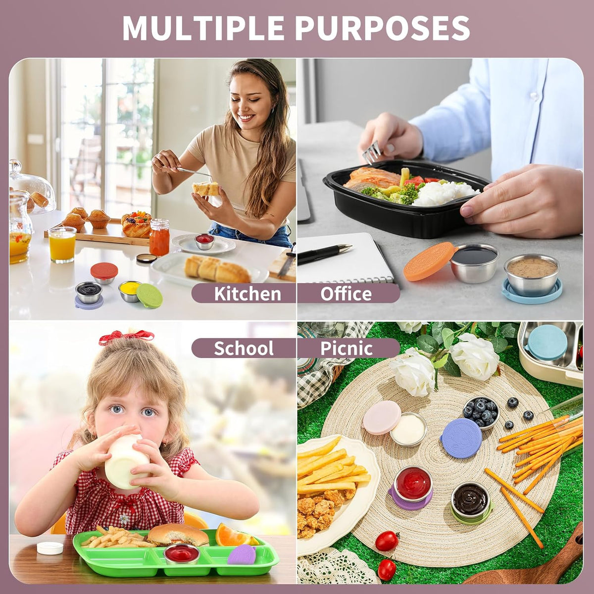 8 Pack - 2.4 Oz Small Salad Dressing Containers To Go, Sauce Cups with Lids