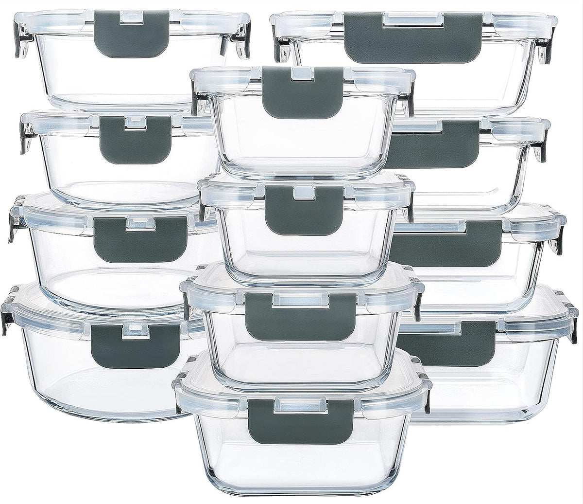 24 Piece Glass Food Storage Containers with Lids,Gray