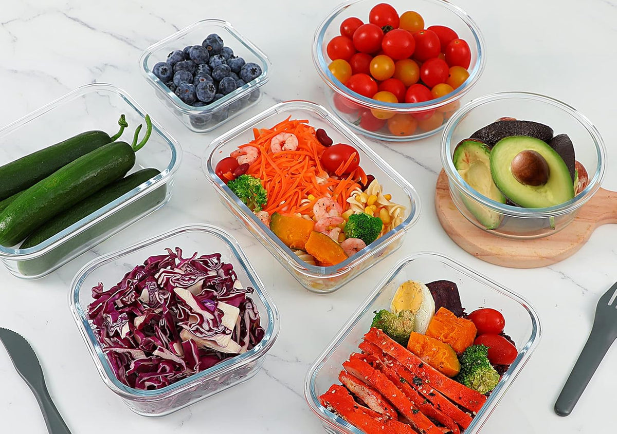 24 Piece Glass Food Storage Containers with Lids,Gray
