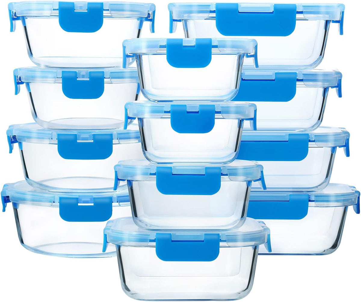 24 Piece Glass Food Storage Containers with Lids,Gray