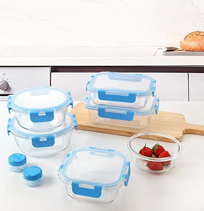 24 Piece Glass Food Storage Containers with Lids,Gray