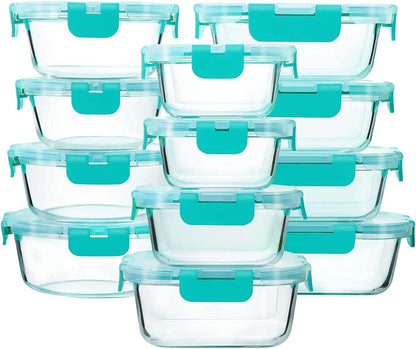 24 Piece Glass Food Storage Containers with Lids,Gray