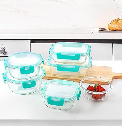24 Piece Glass Food Storage Containers with Lids,Gray