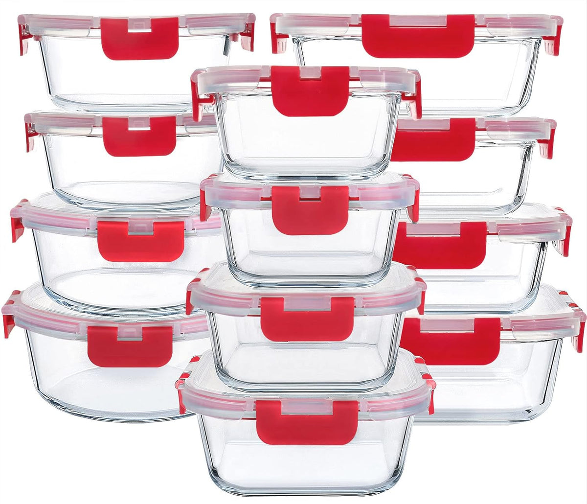 24 Piece Glass Food Storage Containers with Lids,Gray