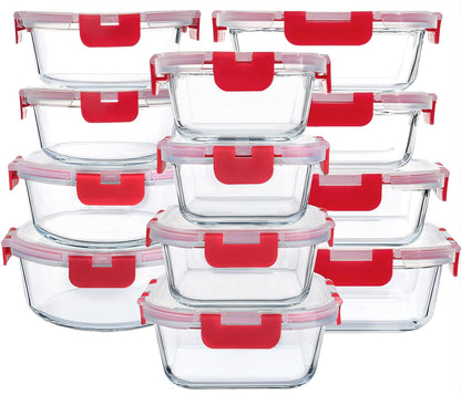 24 Piece Glass Food Storage Containers with Lids,Gray
