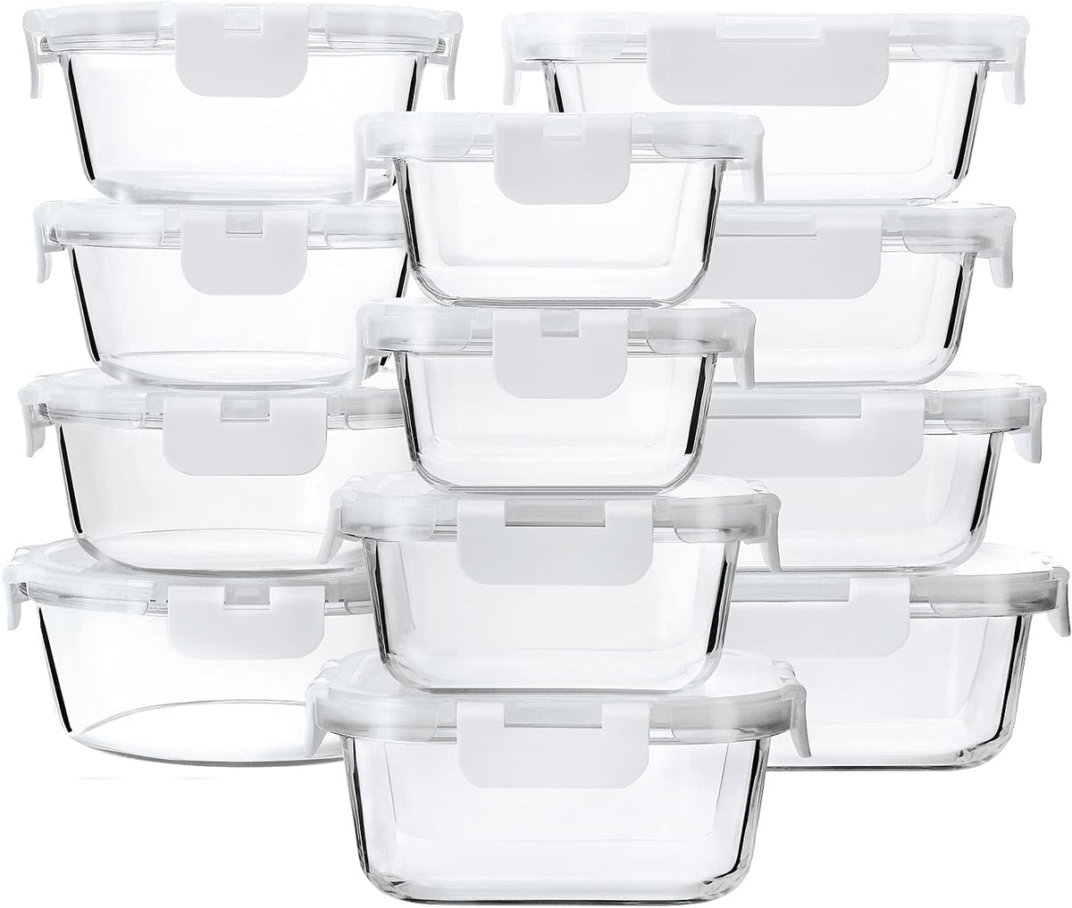 24 Piece Glass Food Storage Containers with Lids,Gray