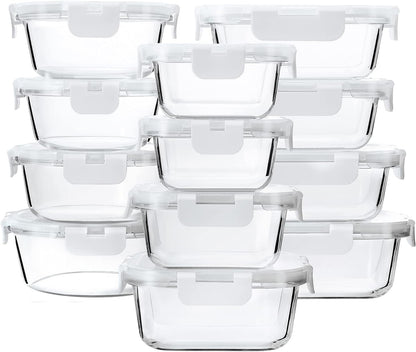 24 Piece Glass Food Storage Containers with Lids,Gray
