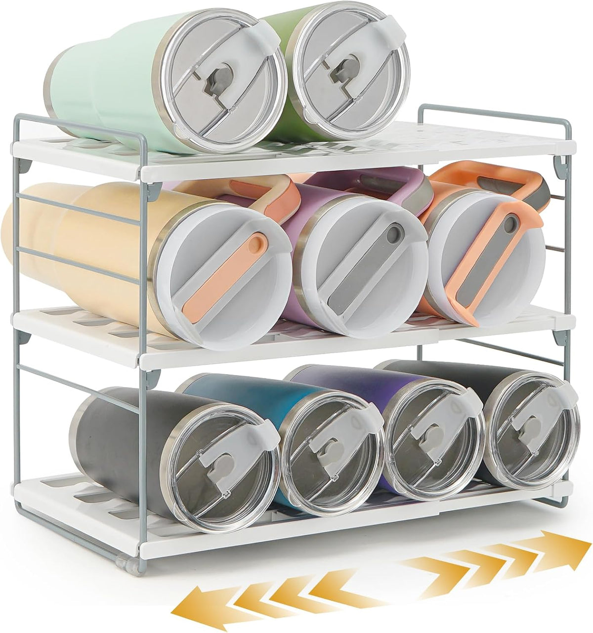 Adjustable Water Bottle Organizer Holder for Cabinet, 3-Tier Expandable Water Bottle Storage Rack for Tumblers, Travel Mugs, and Cups – Kitchen Pantry Organization and Storage for Stanley Cups