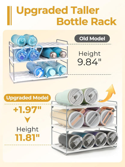 Adjustable Water Bottle Organizer Holder for Cabinet, 3-Tier Expandable Water Bottle Storage Rack for Tumblers, Travel Mugs, and Cups – Kitchen Pantry Organization and Storage for Stanley Cups