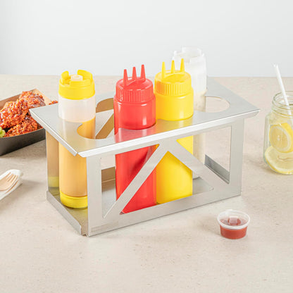 Stainless Steel Bottle Organizer - 1 Count - 6.299 x 7.087 x 0.394 Inches - Dishwasher-Friendly Condiment Holder - Kitchen Bottle Rack - Space-Saving Design - Silver