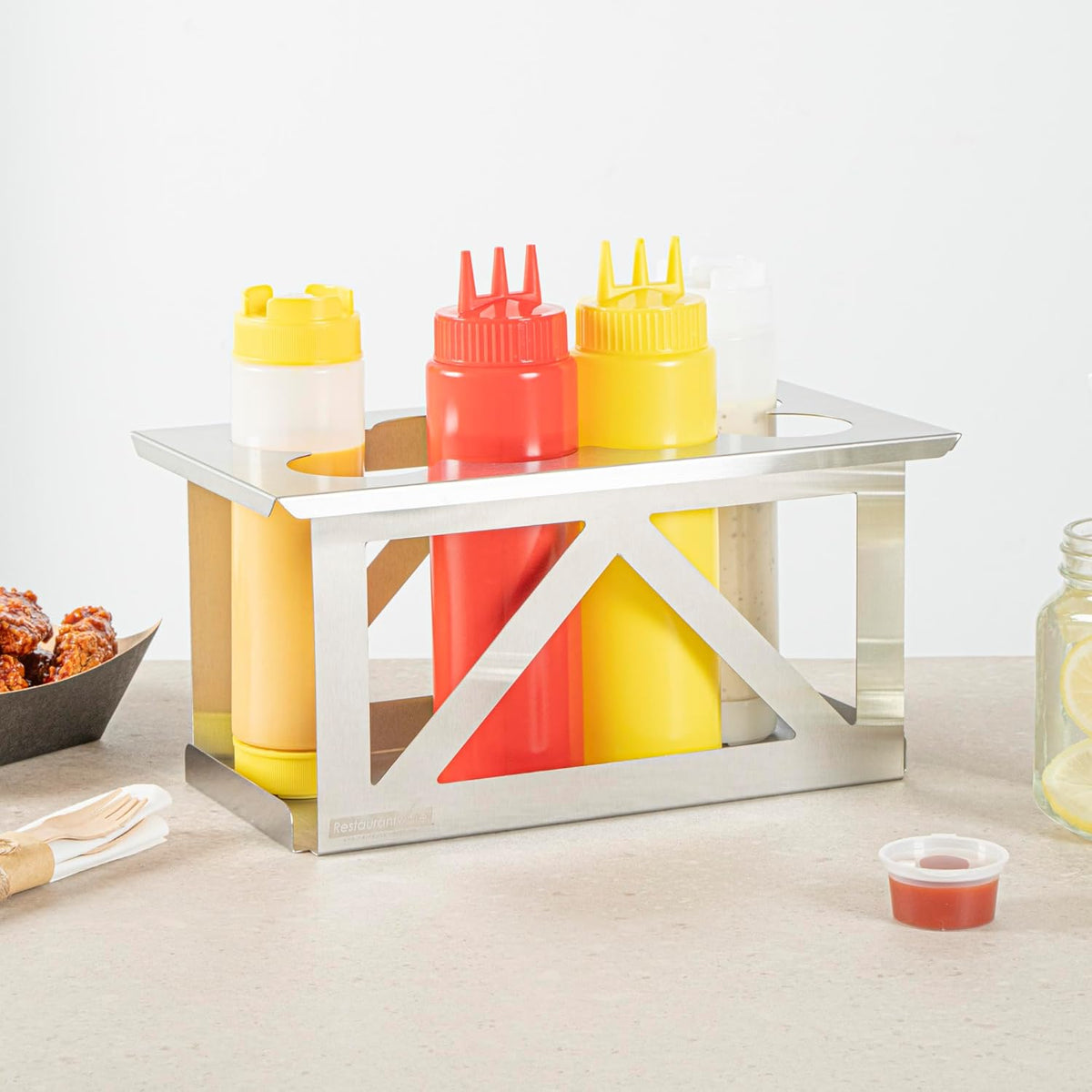 Stainless Steel Bottle Organizer - 1 Count - 6.299 x 7.087 x 0.394 Inches - Dishwasher-Friendly Condiment Holder - Kitchen Bottle Rack - Space-Saving Design - Silver