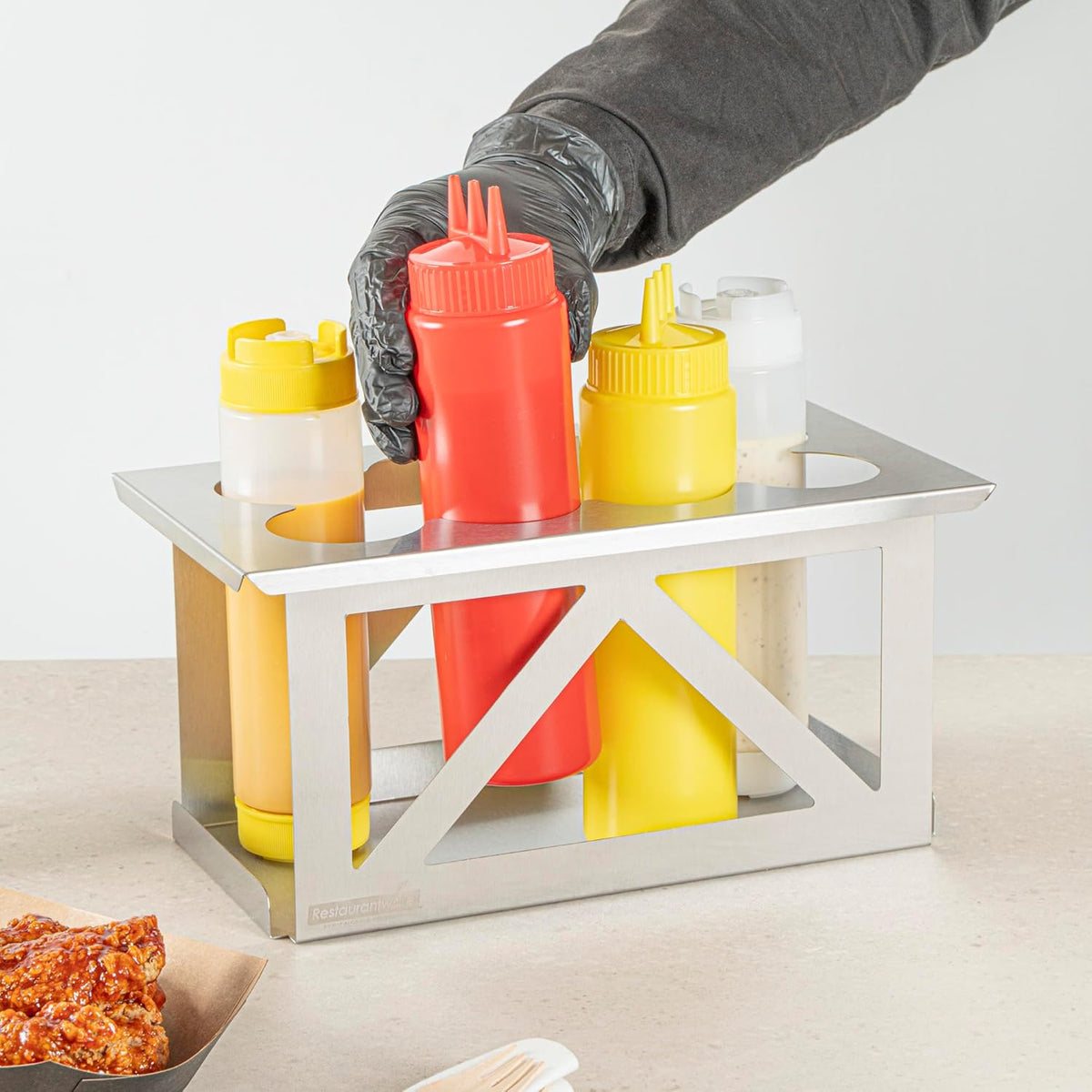 Stainless Steel Bottle Organizer - 1 Count - 6.299 x 7.087 x 0.394 Inches - Dishwasher-Friendly Condiment Holder - Kitchen Bottle Rack - Space-Saving Design - Silver
