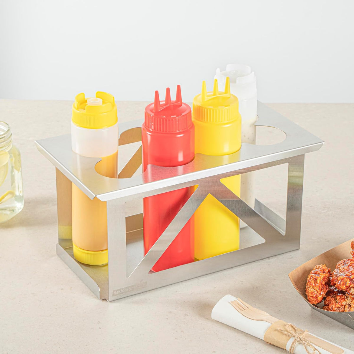 Stainless Steel Bottle Organizer - 1 Count - 6.299 x 7.087 x 0.394 Inches - Dishwasher-Friendly Condiment Holder - Kitchen Bottle Rack - Space-Saving Design - Silver