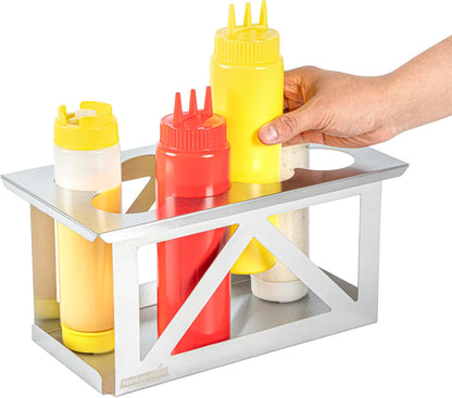 Stainless Steel Bottle Organizer - 1 Count - 6.299 x 7.087 x 0.394 Inches - Dishwasher-Friendly Condiment Holder - Kitchen Bottle Rack - Space-Saving Design - Silver
