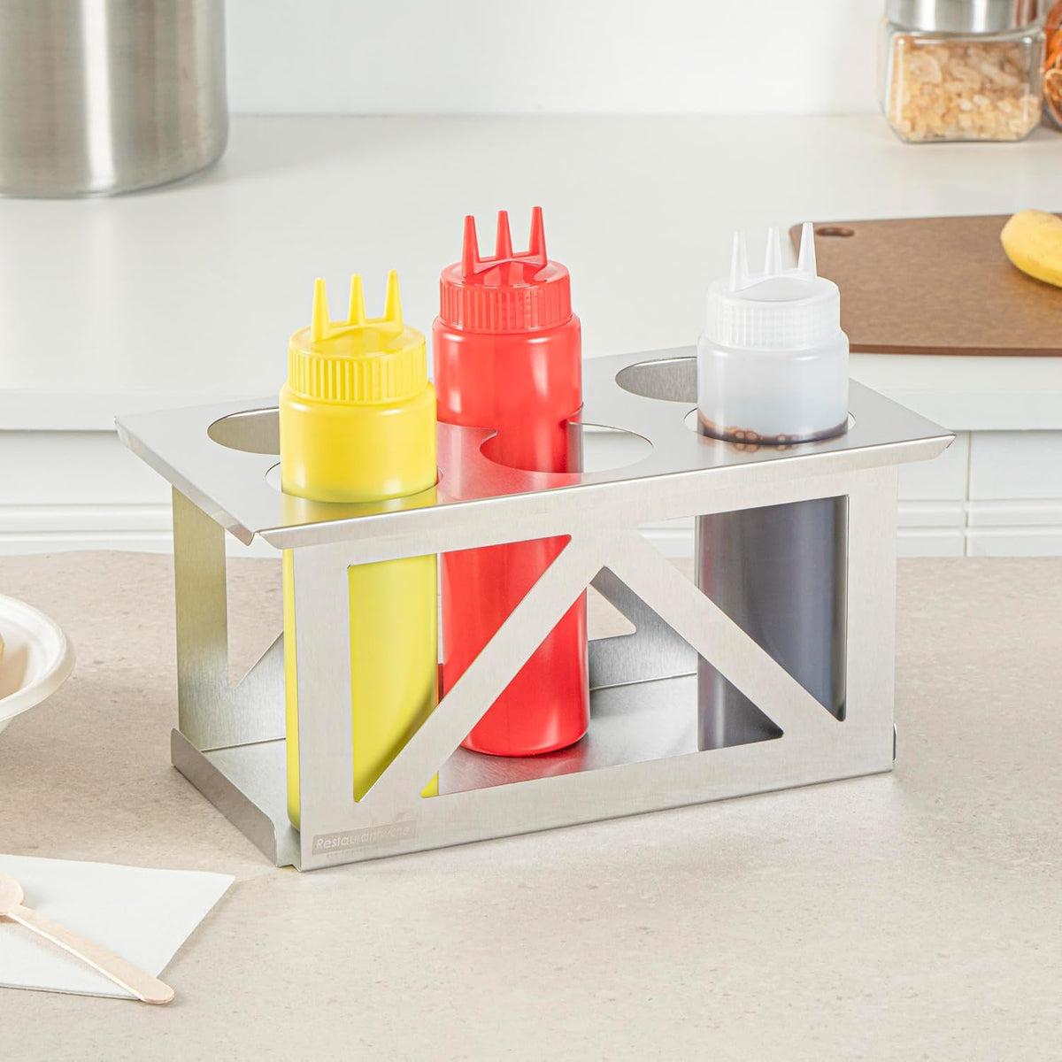 Stainless Steel Bottle Organizer - 1 Count - 6.299 x 7.087 x 0.394 Inches - Dishwasher-Friendly Condiment Holder - Kitchen Bottle Rack - Space-Saving Design - Silver