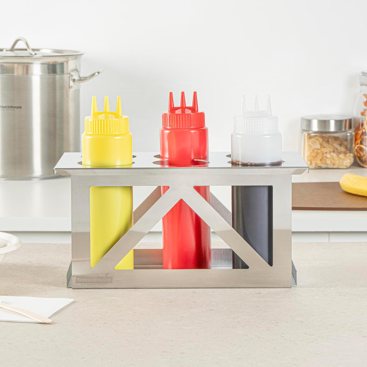 Stainless Steel Bottle Organizer - 1 Count - 6.299 x 7.087 x 0.394 Inches - Dishwasher-Friendly Condiment Holder - Kitchen Bottle Rack - Space-Saving Design - Silver