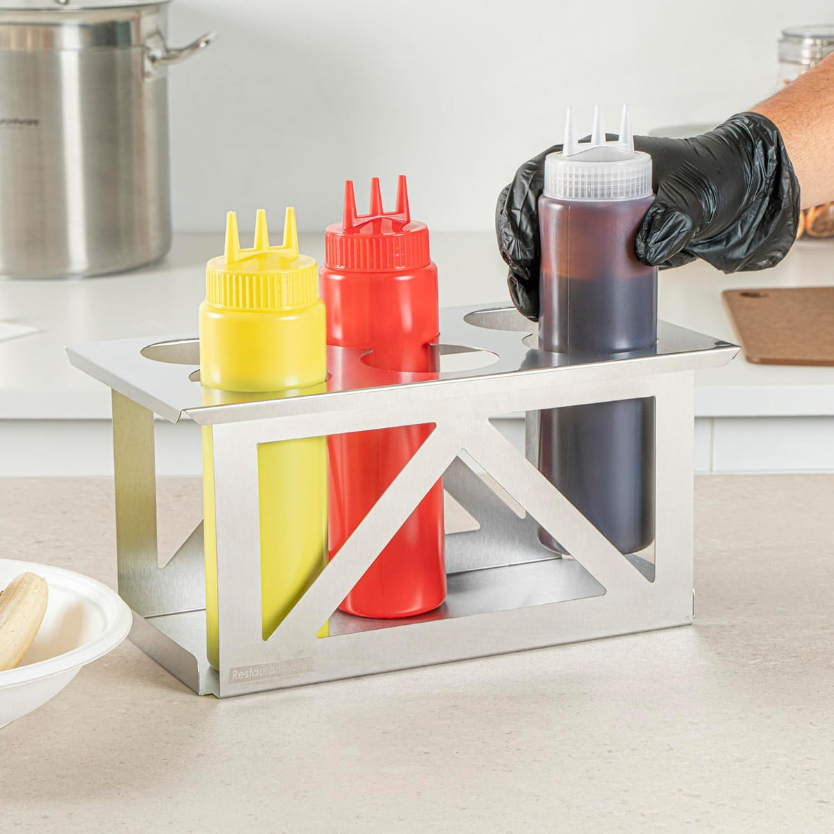 Stainless Steel Bottle Organizer - 1 Count - 6.299 x 7.087 x 0.394 Inches - Dishwasher-Friendly Condiment Holder - Kitchen Bottle Rack - Space-Saving Design - Silver