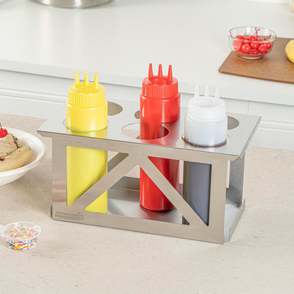 Stainless Steel Bottle Organizer - 1 Count - 6.299 x 7.087 x 0.394 Inches - Dishwasher-Friendly Condiment Holder - Kitchen Bottle Rack - Space-Saving Design - Silver