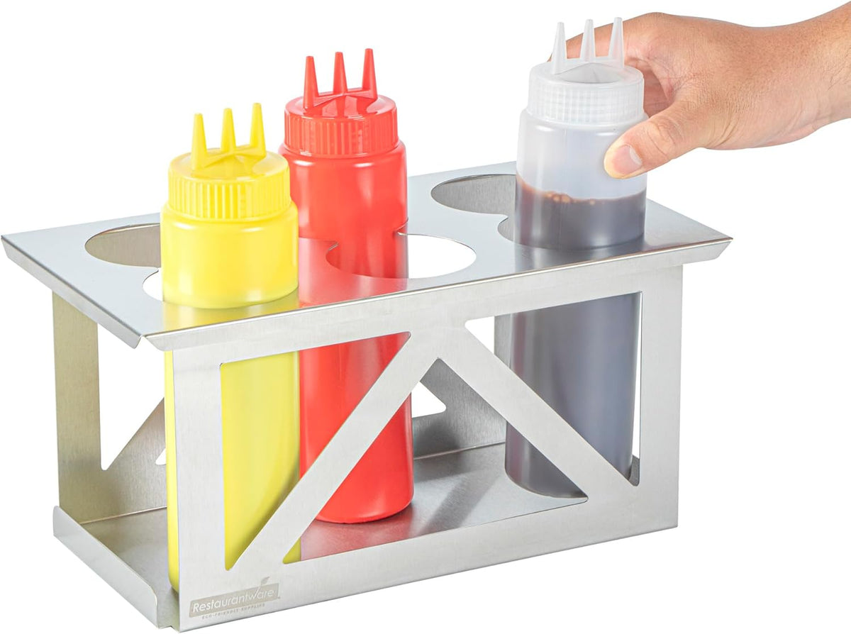 Stainless Steel Bottle Organizer - 1 Count - 6.299 x 7.087 x 0.394 Inches - Dishwasher-Friendly Condiment Holder - Kitchen Bottle Rack - Space-Saving Design - Silver