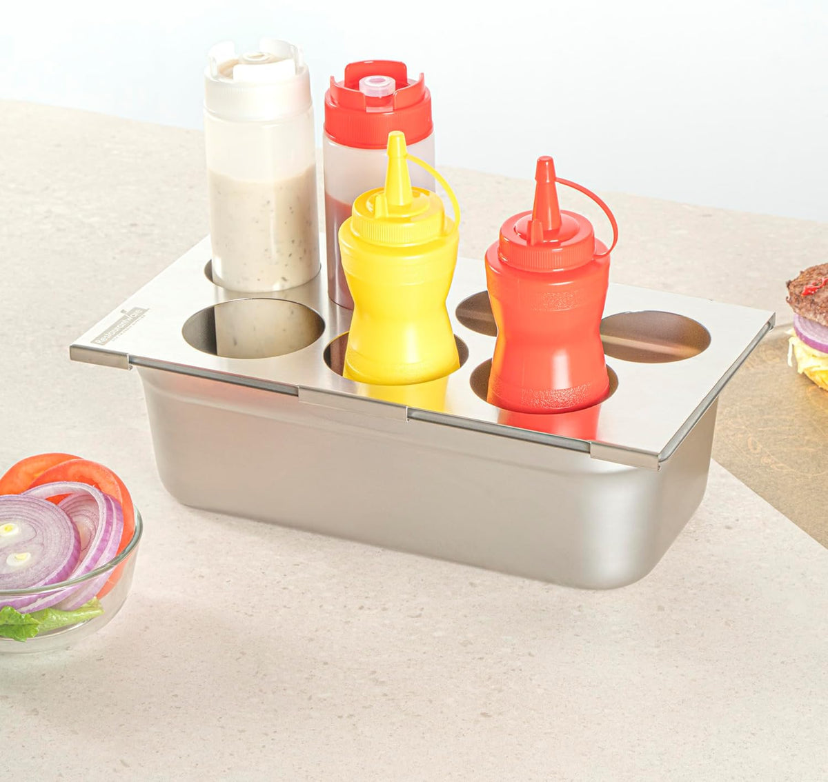 Stainless Steel Bottle Organizer - 1 Count - 6.299 x 7.087 x 0.394 Inches - Dishwasher-Friendly Condiment Holder - Kitchen Bottle Rack - Space-Saving Design - Silver