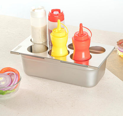 Stainless Steel Bottle Organizer - 1 Count - 6.299 x 7.087 x 0.394 Inches - Dishwasher-Friendly Condiment Holder - Kitchen Bottle Rack - Space-Saving Design - Silver