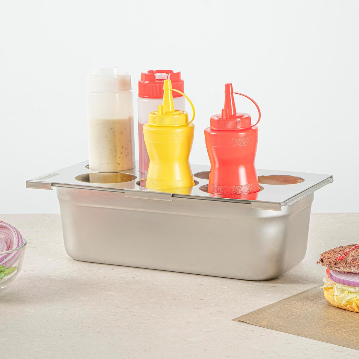 Stainless Steel Bottle Organizer - 1 Count - 6.299 x 7.087 x 0.394 Inches - Dishwasher-Friendly Condiment Holder - Kitchen Bottle Rack - Space-Saving Design - Silver