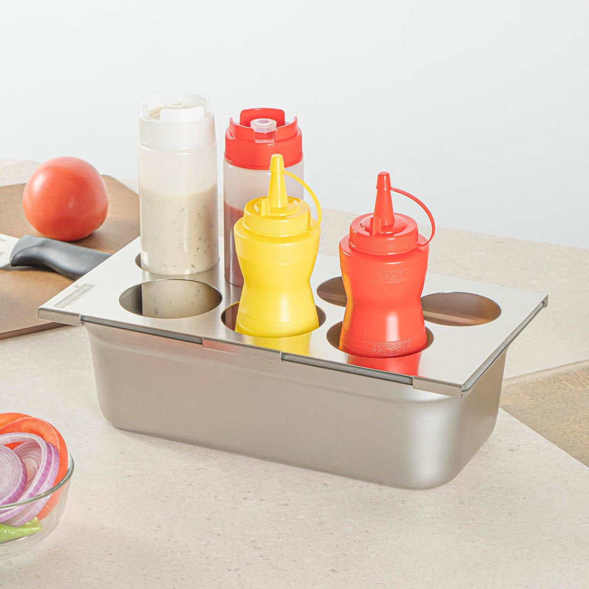 Stainless Steel Bottle Organizer - 1 Count - 6.299 x 7.087 x 0.394 Inches - Dishwasher-Friendly Condiment Holder - Kitchen Bottle Rack - Space-Saving Design - Silver