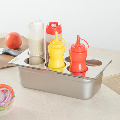 Stainless Steel Bottle Organizer - 1 Count - 6.299 x 7.087 x 0.394 Inches - Dishwasher-Friendly Condiment Holder - Kitchen Bottle Rack - Space-Saving Design - Silver