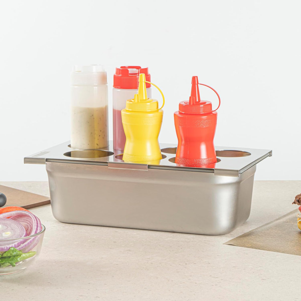 Stainless Steel Bottle Organizer - 1 Count - 6.299 x 7.087 x 0.394 Inches - Dishwasher-Friendly Condiment Holder - Kitchen Bottle Rack - Space-Saving Design - Silver
