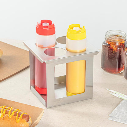 Stainless Steel Bottle Organizer - 1 Count - 6.299 x 7.087 x 0.394 Inches - Dishwasher-Friendly Condiment Holder - Kitchen Bottle Rack - Space-Saving Design - Silver