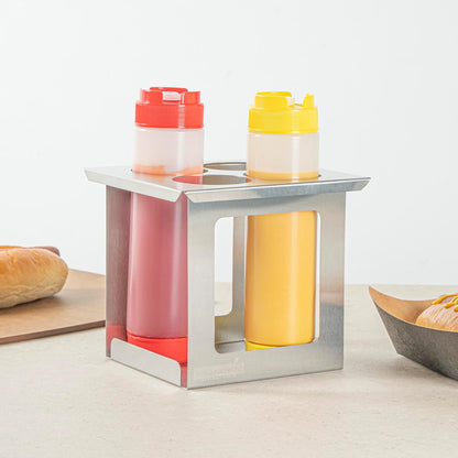 Stainless Steel Bottle Organizer - 1 Count - 6.299 x 7.087 x 0.394 Inches - Dishwasher-Friendly Condiment Holder - Kitchen Bottle Rack - Space-Saving Design - Silver