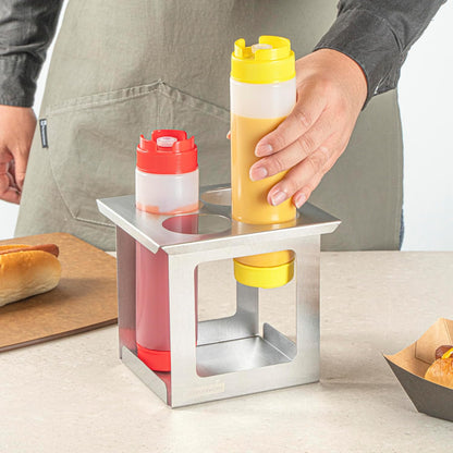 Stainless Steel Bottle Organizer - 1 Count - 6.299 x 7.087 x 0.394 Inches - Dishwasher-Friendly Condiment Holder - Kitchen Bottle Rack - Space-Saving Design - Silver