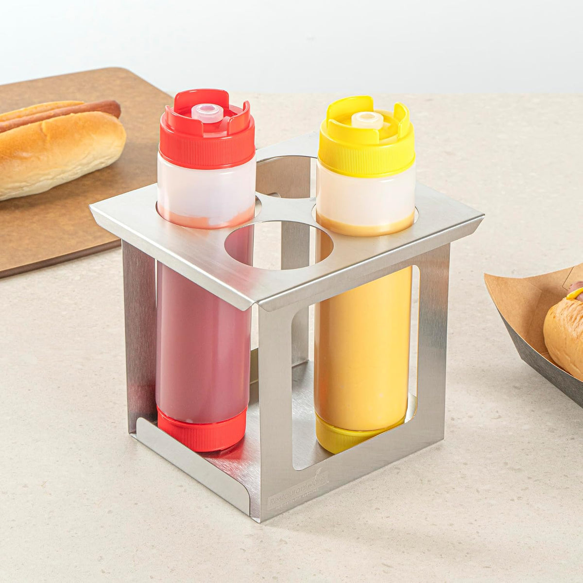Stainless Steel Bottle Organizer - 1 Count - 6.299 x 7.087 x 0.394 Inches - Dishwasher-Friendly Condiment Holder - Kitchen Bottle Rack - Space-Saving Design - Silver