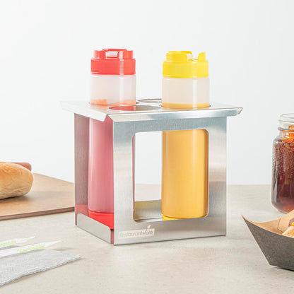 Stainless Steel Bottle Organizer - 1 Count - 6.299 x 7.087 x 0.394 Inches - Dishwasher-Friendly Condiment Holder - Kitchen Bottle Rack - Space-Saving Design - Silver