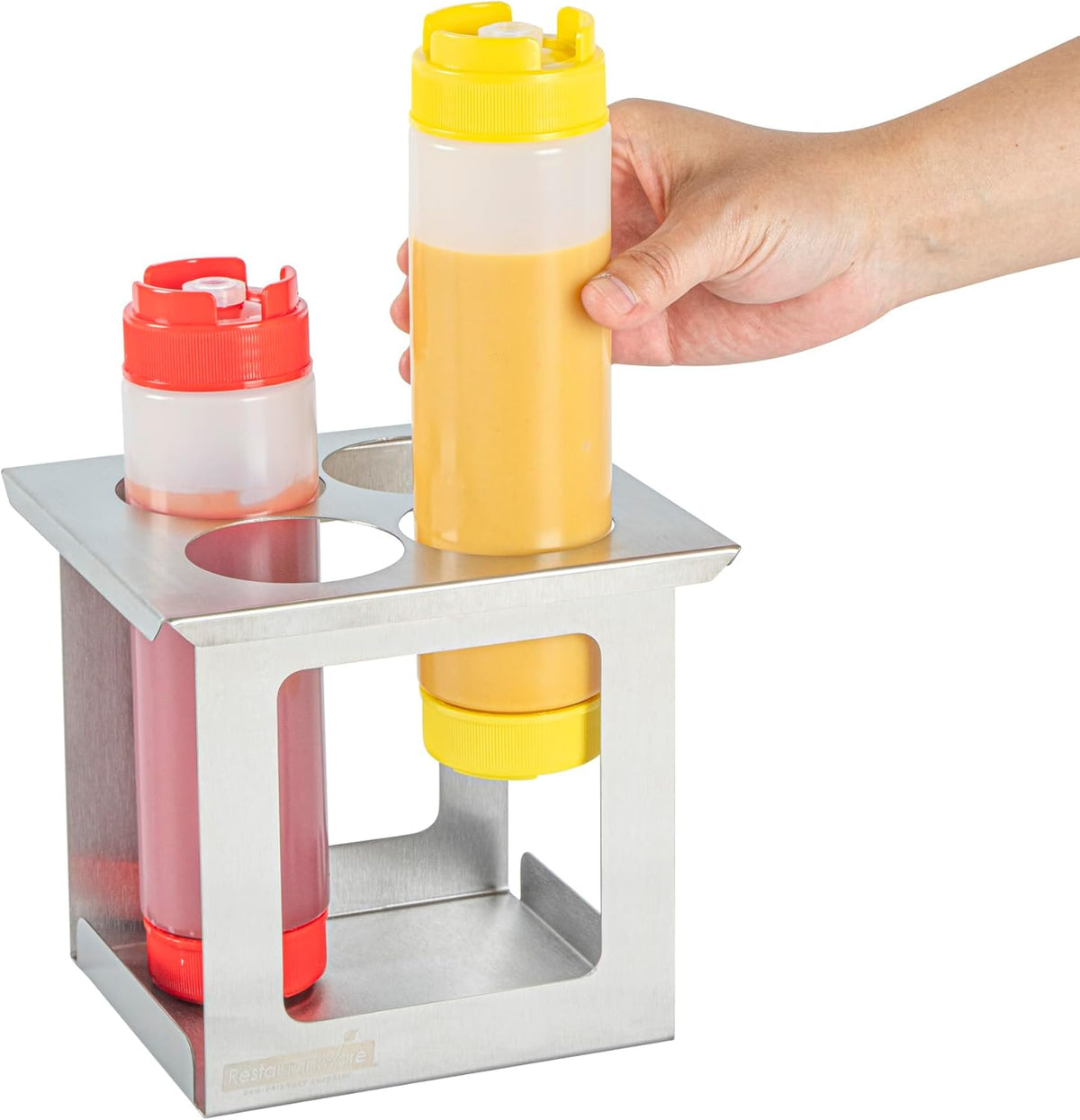 Stainless Steel Bottle Organizer - 1 Count - 6.299 x 7.087 x 0.394 Inches - Dishwasher-Friendly Condiment Holder - Kitchen Bottle Rack - Space-Saving Design - Silver