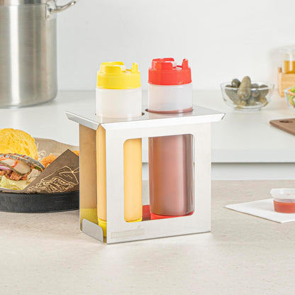 Stainless Steel Bottle Organizer - 1 Count - 6.299 x 7.087 x 0.394 Inches - Dishwasher-Friendly Condiment Holder - Kitchen Bottle Rack - Space-Saving Design - Silver