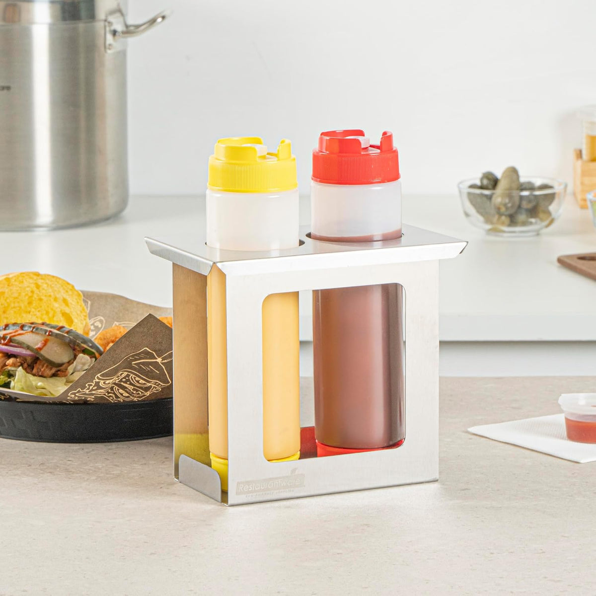 Stainless Steel Bottle Organizer - 1 Count - 6.299 x 7.087 x 0.394 Inches - Dishwasher-Friendly Condiment Holder - Kitchen Bottle Rack - Space-Saving Design - Silver