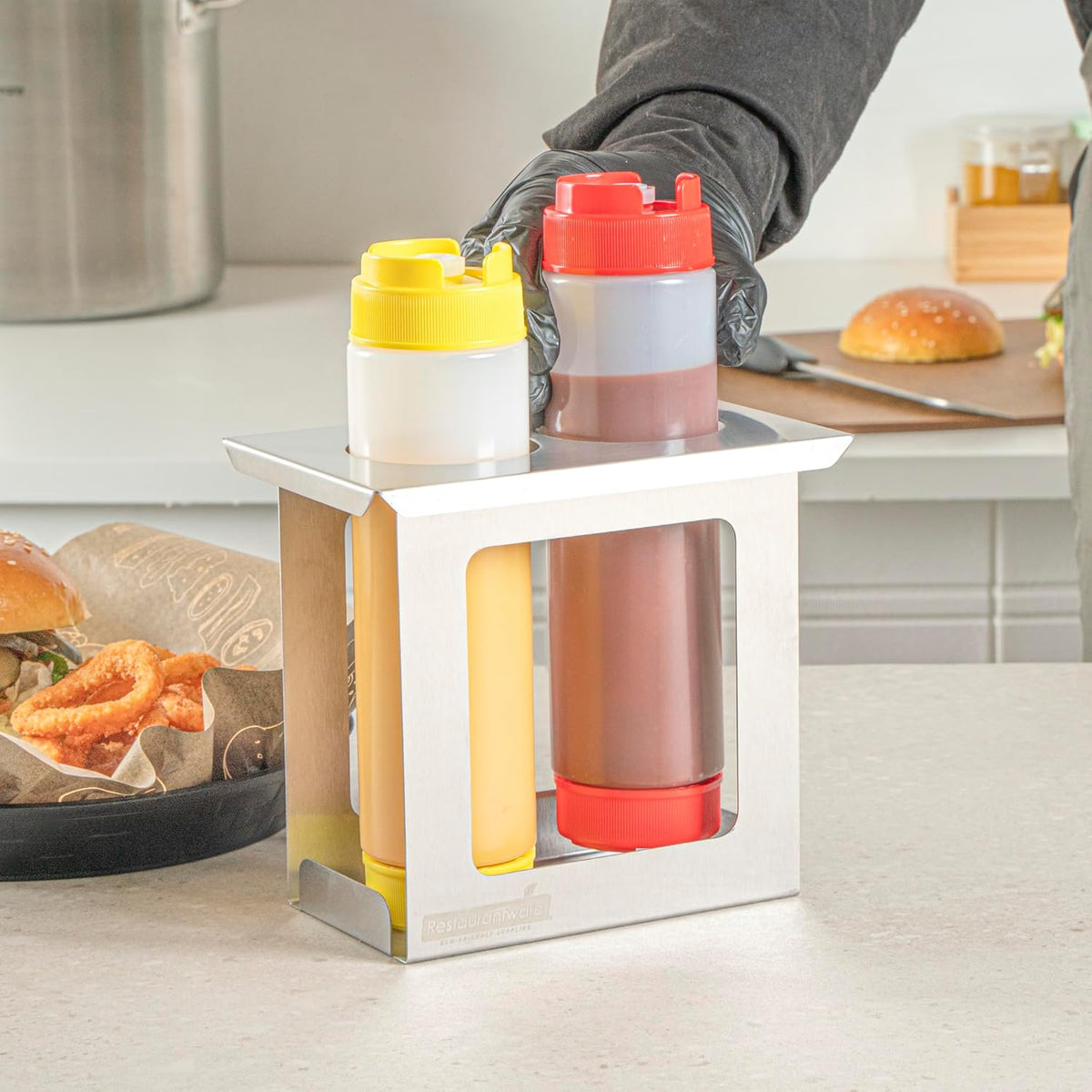 Stainless Steel Bottle Organizer - 1 Count - 6.299 x 7.087 x 0.394 Inches - Dishwasher-Friendly Condiment Holder - Kitchen Bottle Rack - Space-Saving Design - Silver