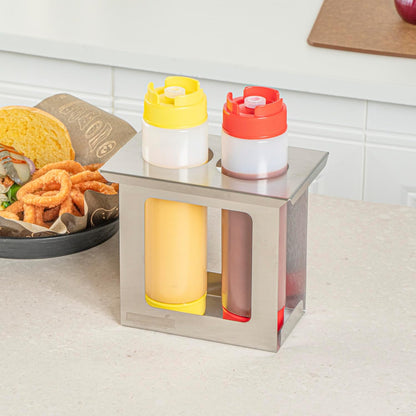Stainless Steel Bottle Organizer - 1 Count - 6.299 x 7.087 x 0.394 Inches - Dishwasher-Friendly Condiment Holder - Kitchen Bottle Rack - Space-Saving Design - Silver