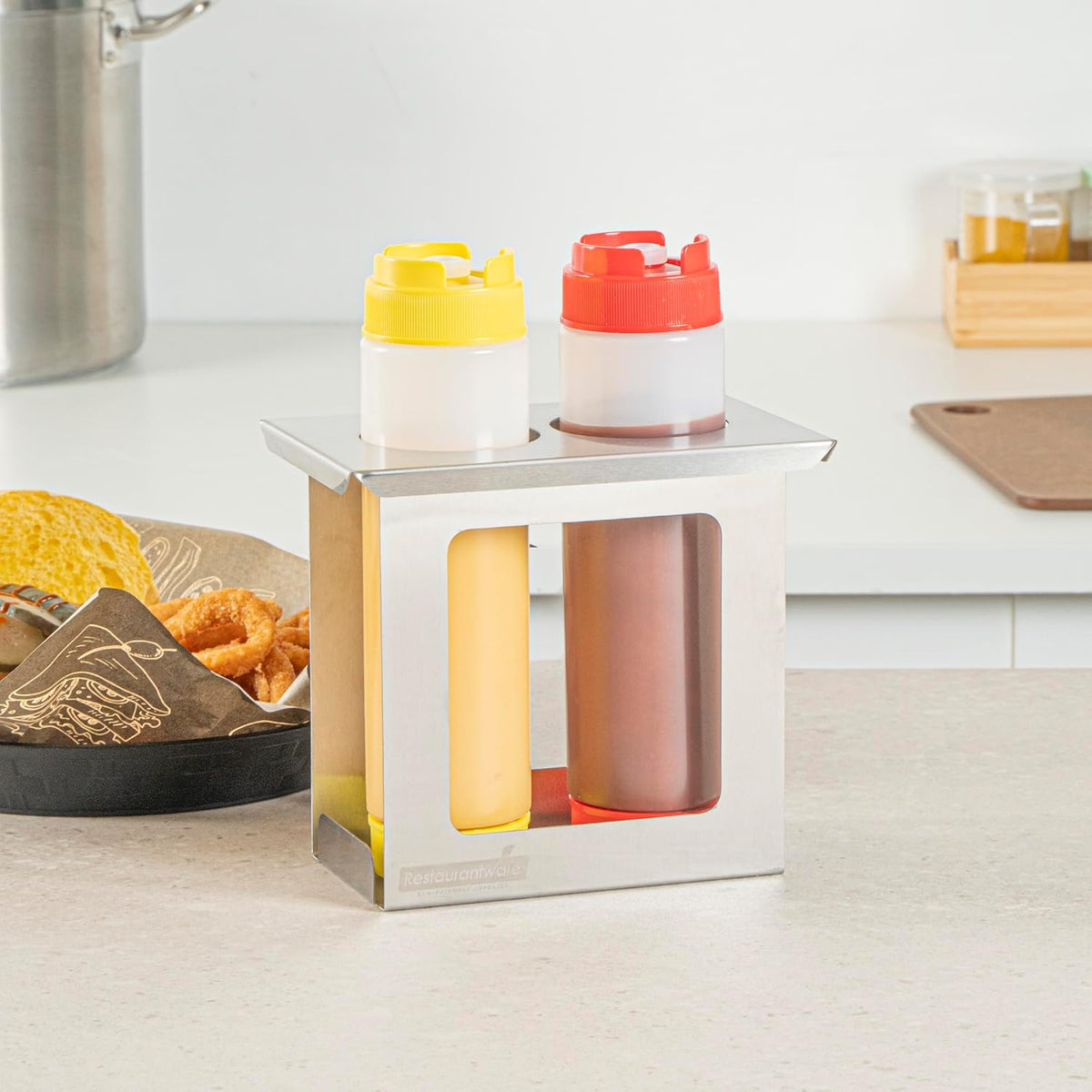 Stainless Steel Bottle Organizer - 1 Count - 6.299 x 7.087 x 0.394 Inches - Dishwasher-Friendly Condiment Holder - Kitchen Bottle Rack - Space-Saving Design - Silver