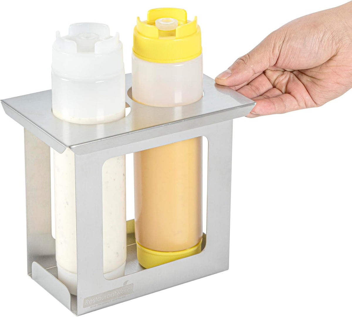 Stainless Steel Bottle Organizer - 1 Count - 6.299 x 7.087 x 0.394 Inches - Dishwasher-Friendly Condiment Holder - Kitchen Bottle Rack - Space-Saving Design - Silver