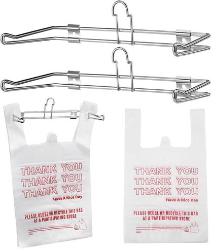 2 Pcs Plastic Grocery Bag Holder with 50 Pcs Bags, T-shirt Sack Organizer Rack Hanging Holder, Storage Organization Accessories for Grocery Store Supermarket Restaurant Business