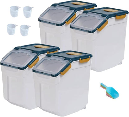 25LB Large Flour Storage Container Bin ,2 Pack Airtight Plastic with Wheels Seal Locking Lid Dispenser Organizer Storage Bin with Measuring Cup & Scoop for Flour, Rice, Grain 50LBS Total