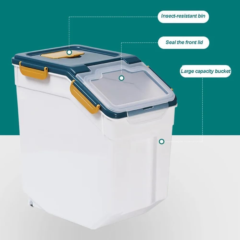 25LB Large Flour Storage Container Bin ,2 Pack Airtight Plastic with Wheels Seal Locking Lid Dispenser Organizer Storage Bin with Measuring Cup & Scoop for Flour, Rice, Grain 50LBS Total