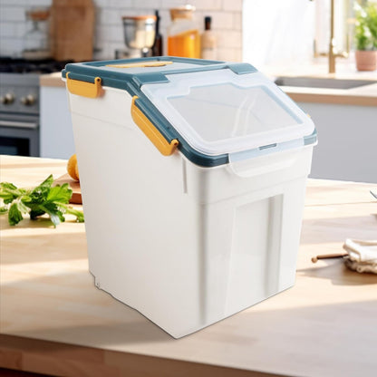 25LB Large Flour Storage Container Bin ,2 Pack Airtight Plastic with Wheels Seal Locking Lid Dispenser Organizer Storage Bin with Measuring Cup & Scoop for Flour, Rice, Grain 50LBS Total
