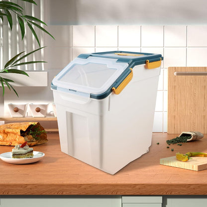 25LB Large Flour Storage Container Bin ,2 Pack Airtight Plastic with Wheels Seal Locking Lid Dispenser Organizer Storage Bin with Measuring Cup & Scoop for Flour, Rice, Grain 50LBS Total