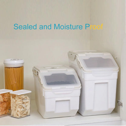 25LB Large Flour Storage Container Bin ,2 Pack Airtight Plastic with Wheels Seal Locking Lid Dispenser Organizer Storage Bin with Measuring Cup & Scoop for Flour, Rice, Grain 50LBS Total